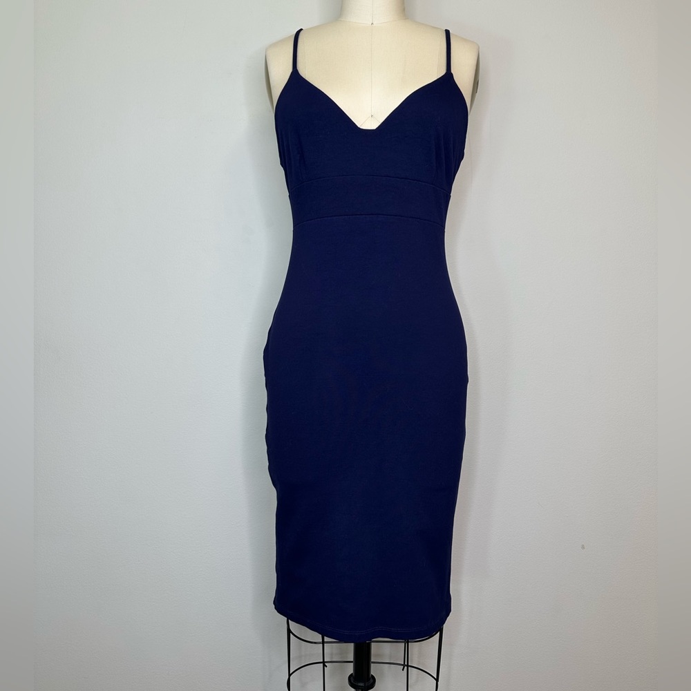 Lulus Navy V-Neck Fitted Dress